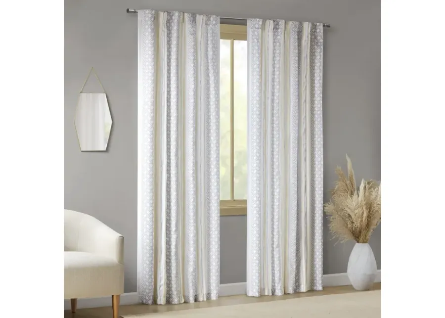 2pk Poly Printed Curtain Panel with Tufted Stripe