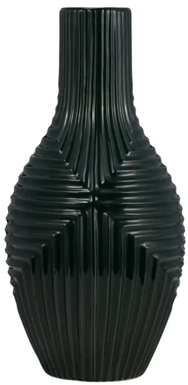 Cer, 16" Tribal Vase, Forest Green