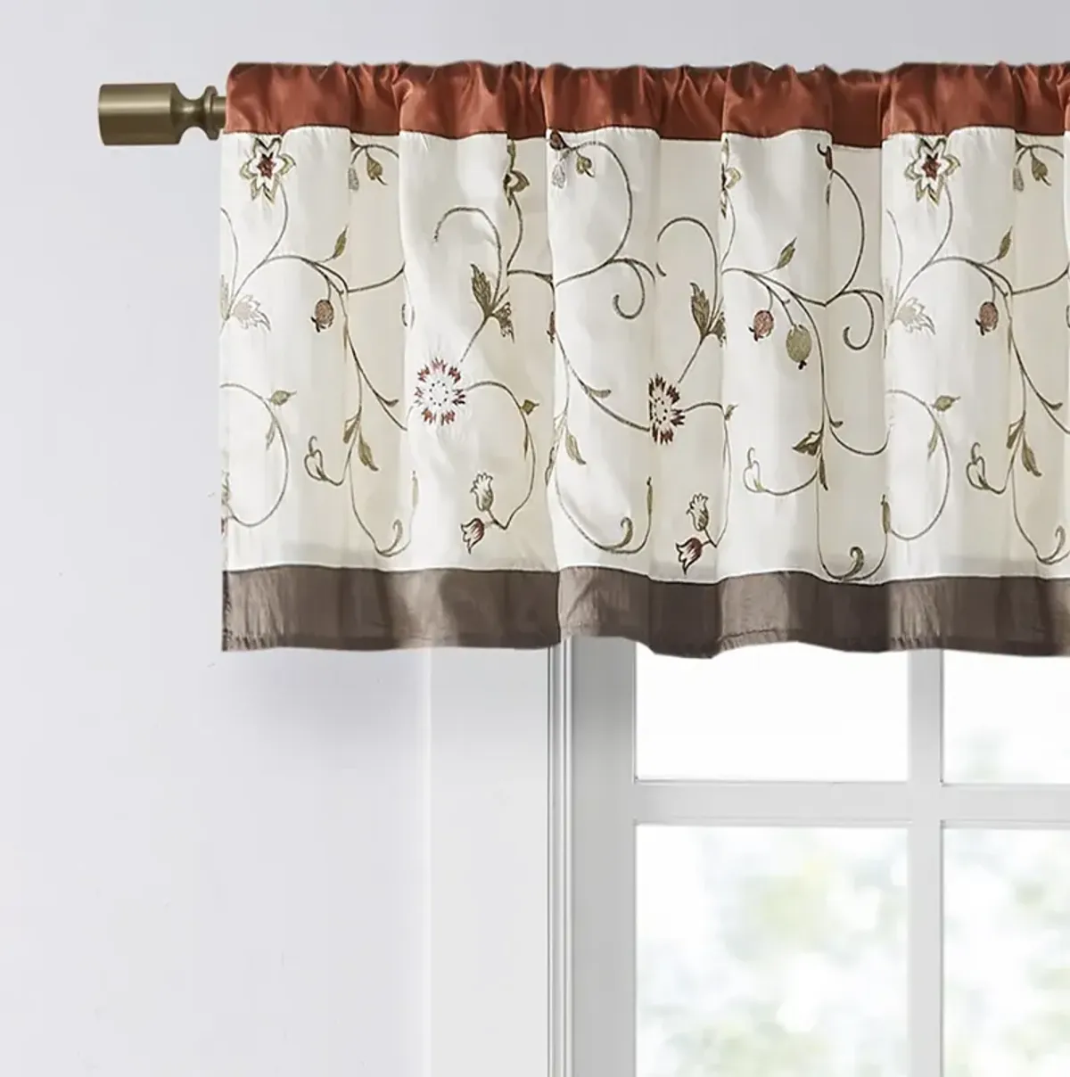 Madison Park Serene Spice Embroidered Window Valance