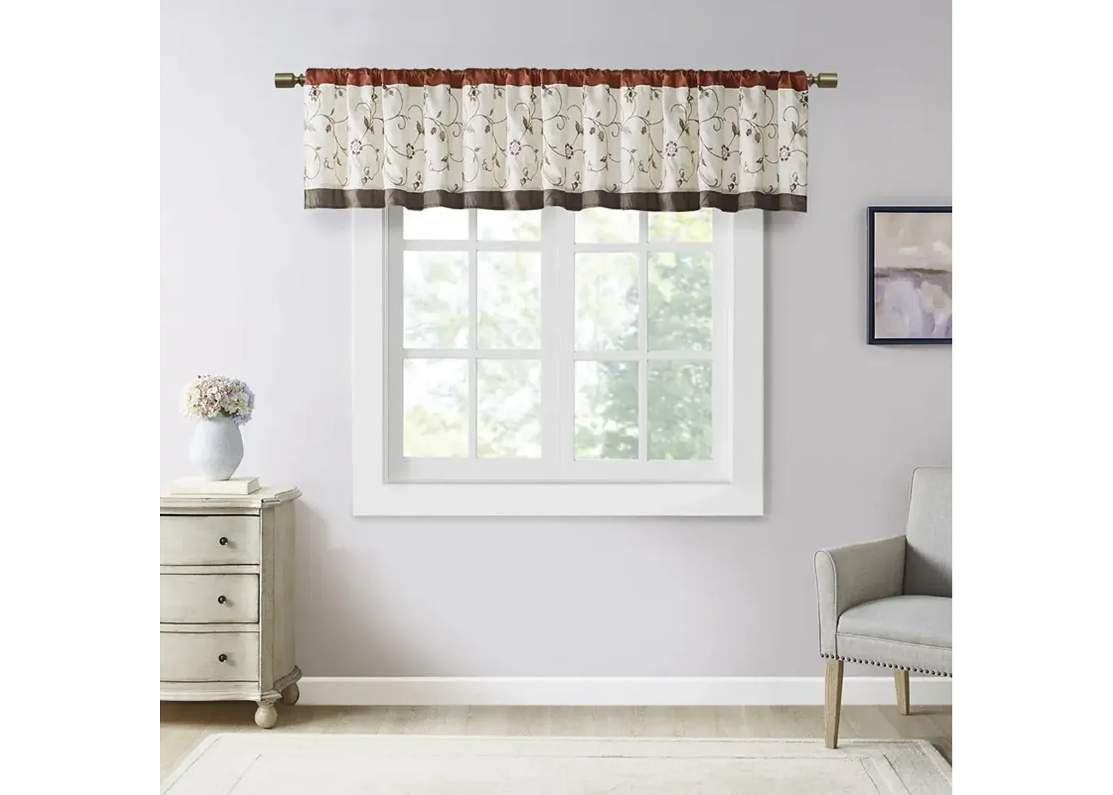 Madison Park Serene Spice Embroidered Window Valance