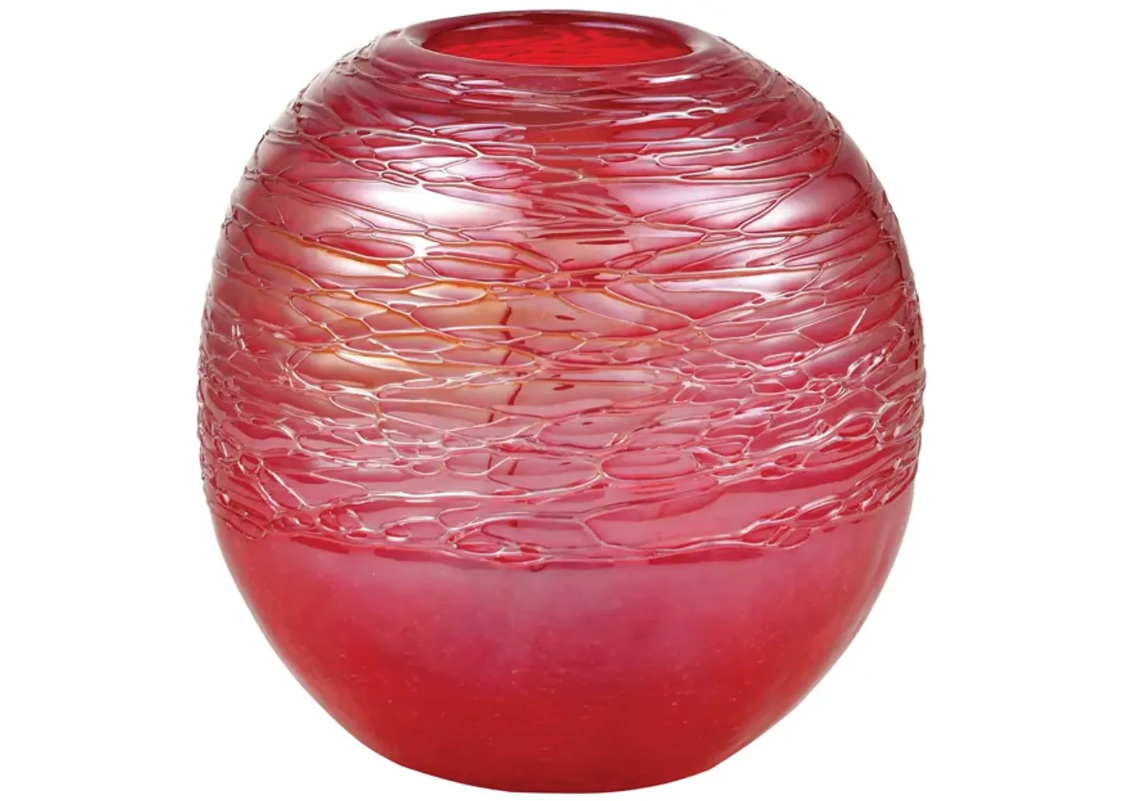 Cerise Ball Vase - Crimson Ice Crackle Finish