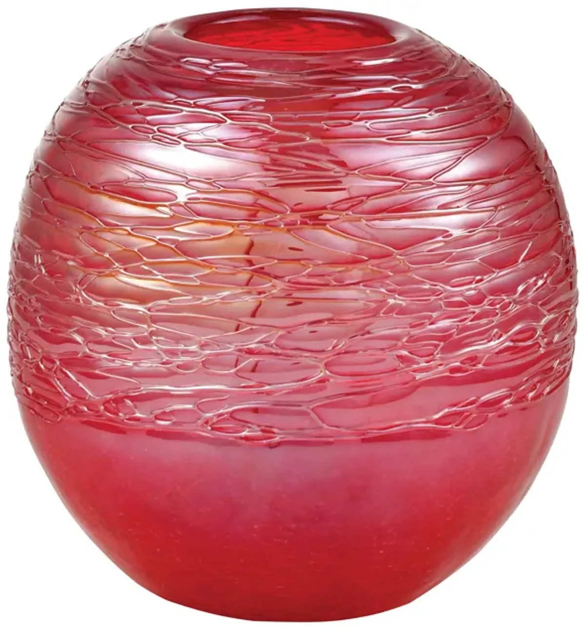 Cerise Ball Vase - Crimson Ice Crackle Finish