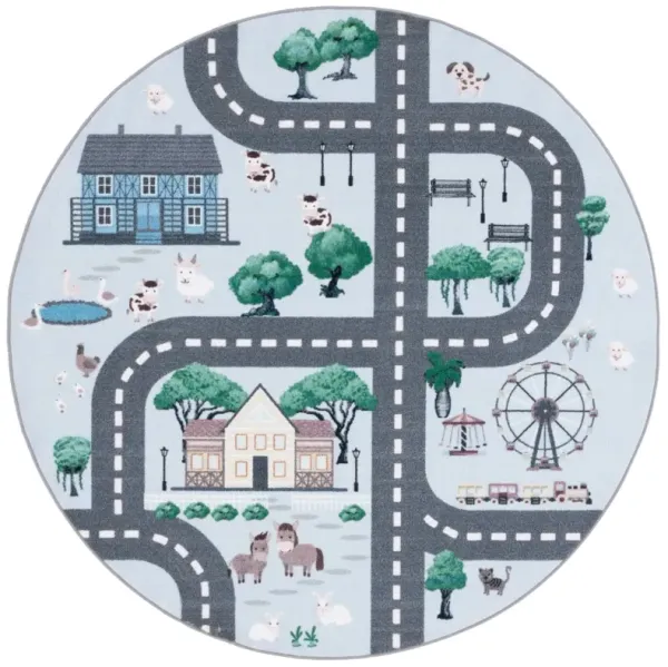 KIDS PLAYHOUSE 235 BLUE  6'-7' x 6'-7' Round Round Rug