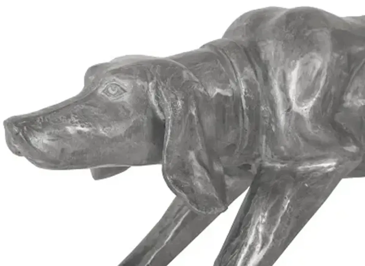 walking dog sculpture, black/silver, aluminum