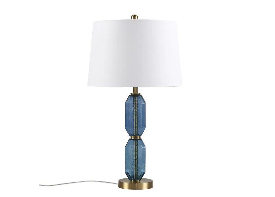 Faceted Blue Glass Table Lamp