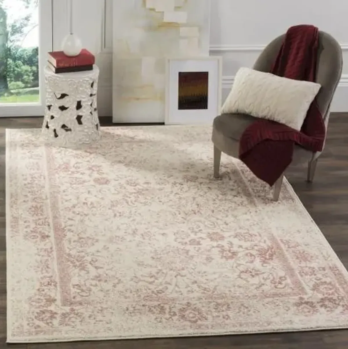 Adirondack Contemporary Ivory / Rose 3' X 3' Square Powerloomed Rug