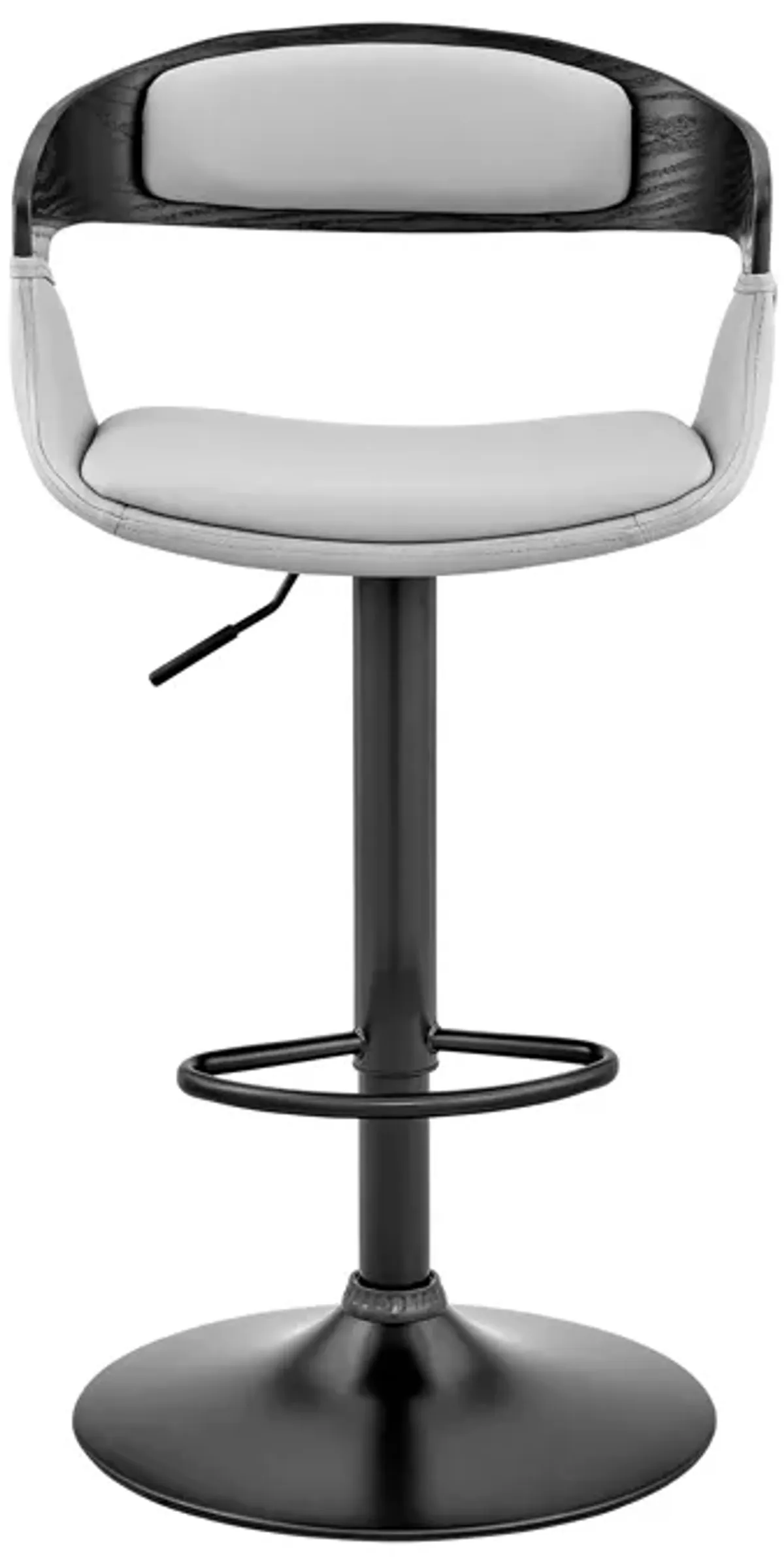 Benson Adjustable Gray Faux Leather and Black Wood Bar Stool with Black Base