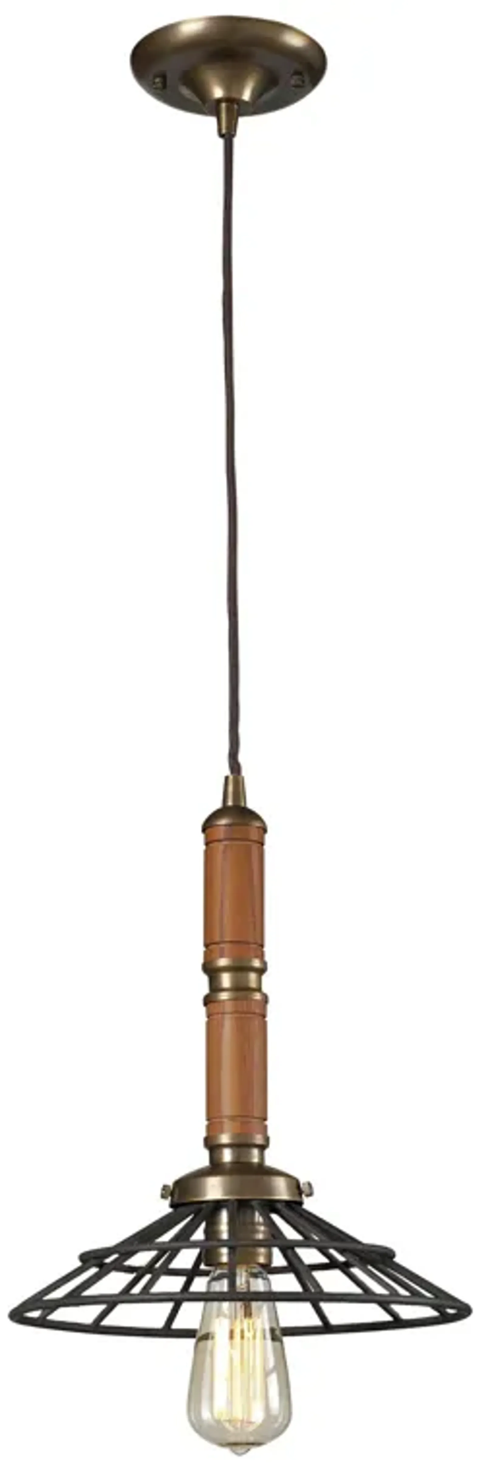 1 light wood pendant in Vintage Brass/Vintage Rust