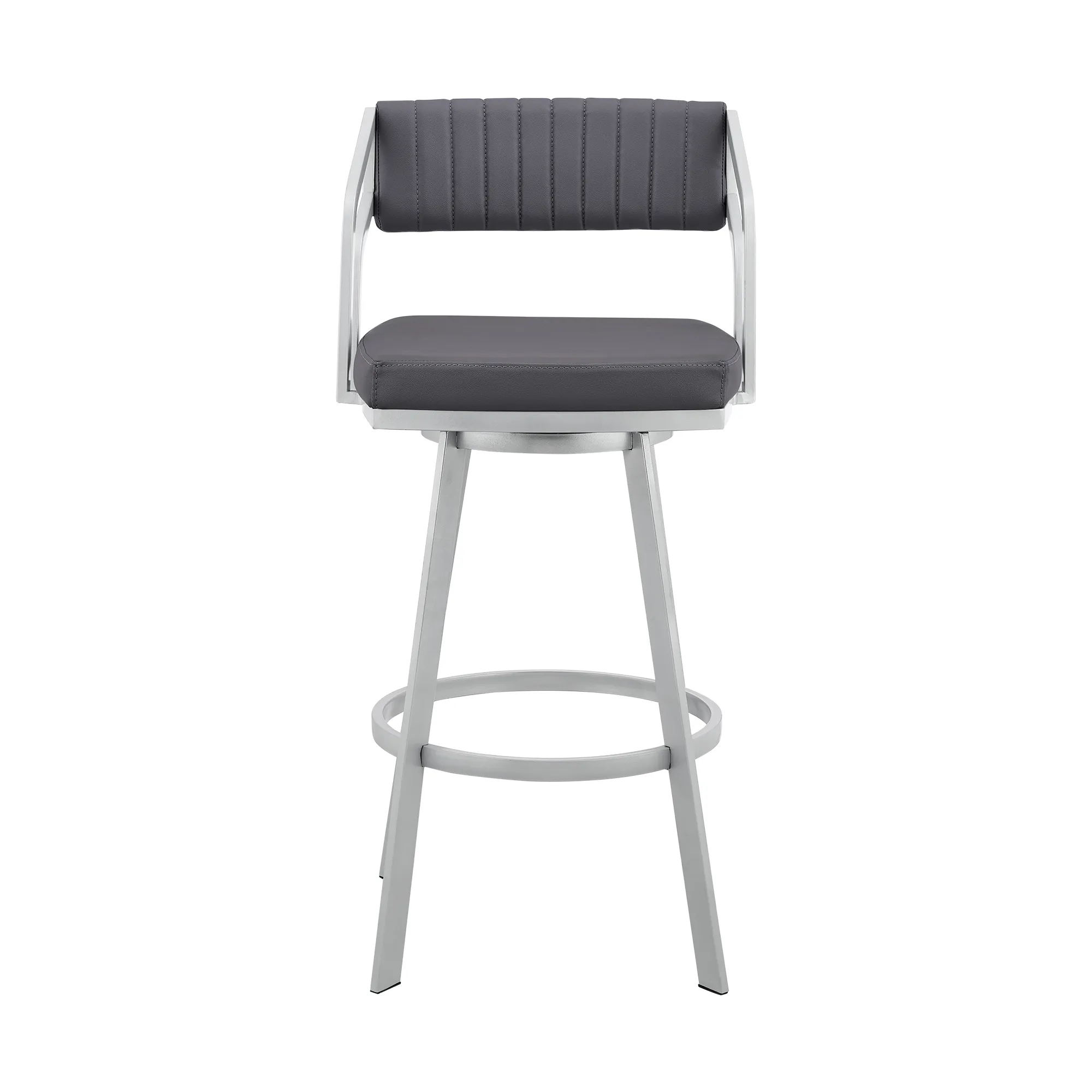 Scranton 26" Swivel Slate Grey Faux Leather and Silver Metal Bar Stool