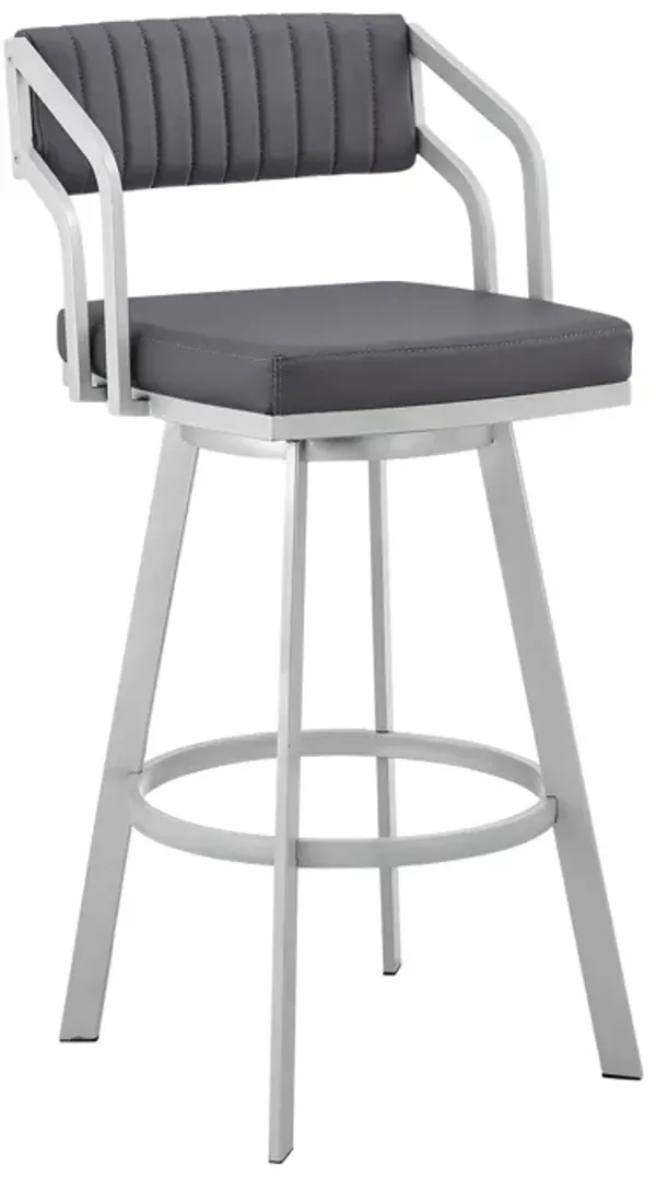 Scranton 26" Swivel Slate Grey Faux Leather and Silver Metal Bar Stool