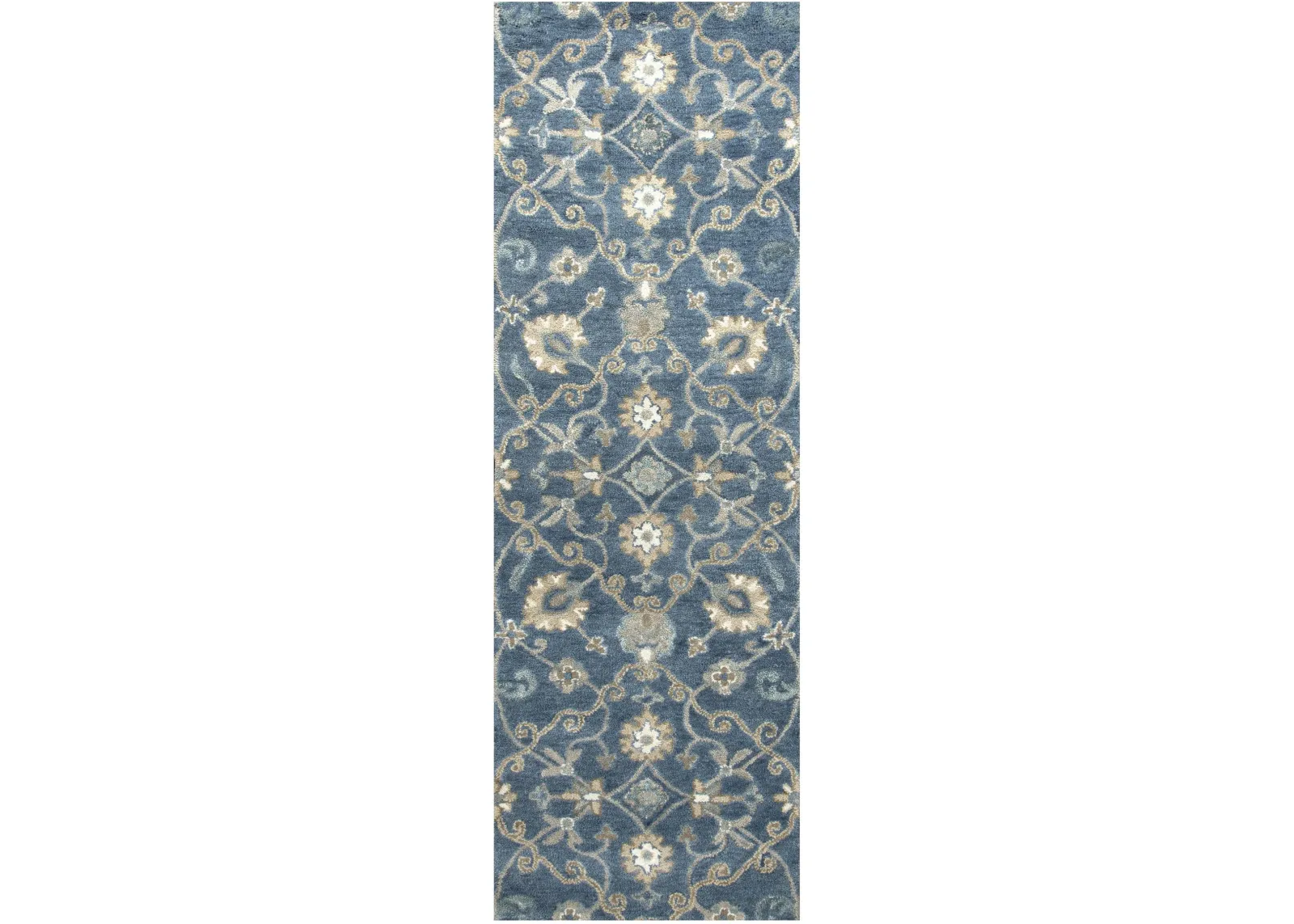 Leone Blue Traditional Motifs  Wool 2'6" x 8' Runner Rug