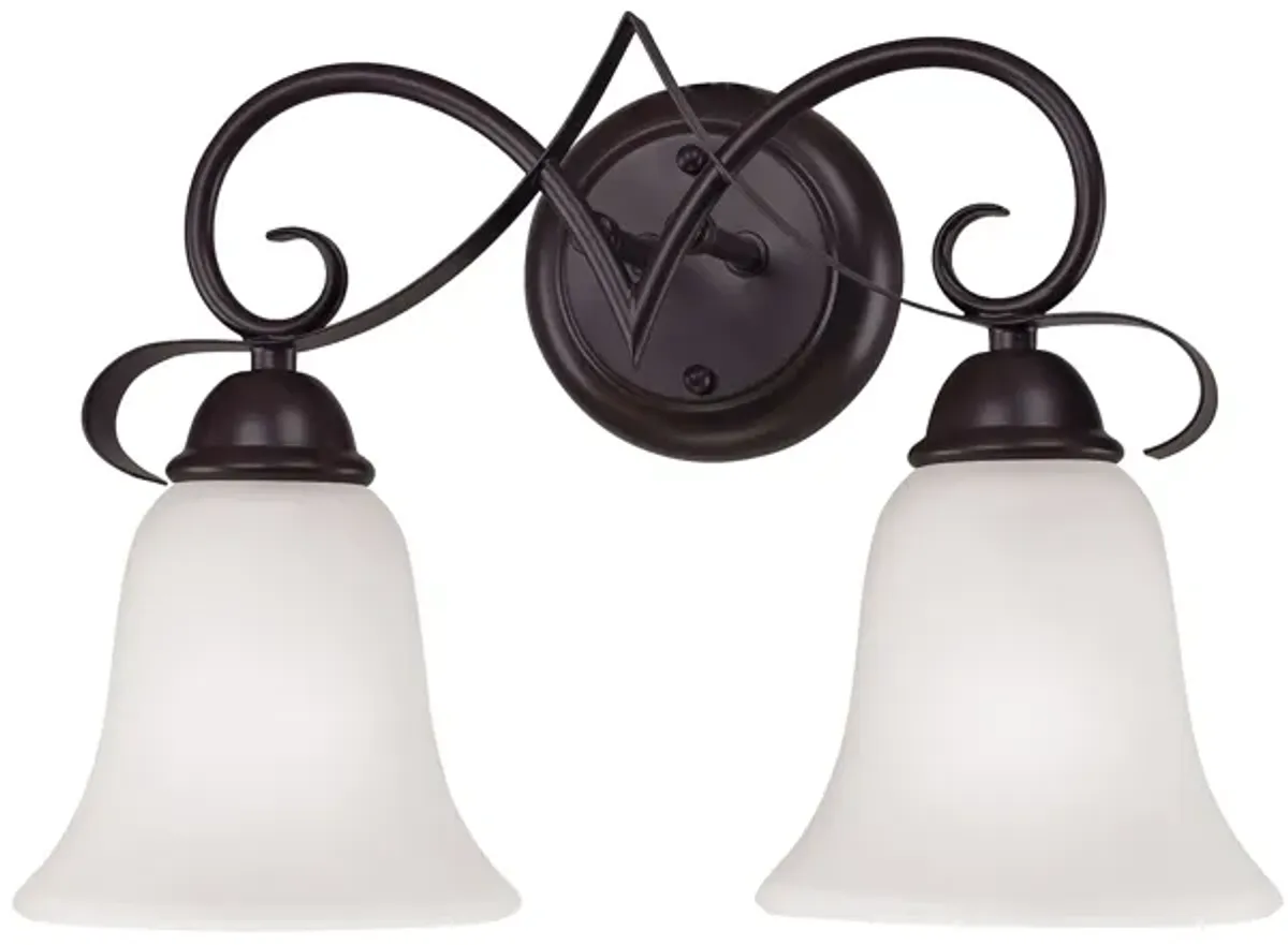 Brighton 2-Light Vanity Light in Oil Rubbed Bronze with White Glass