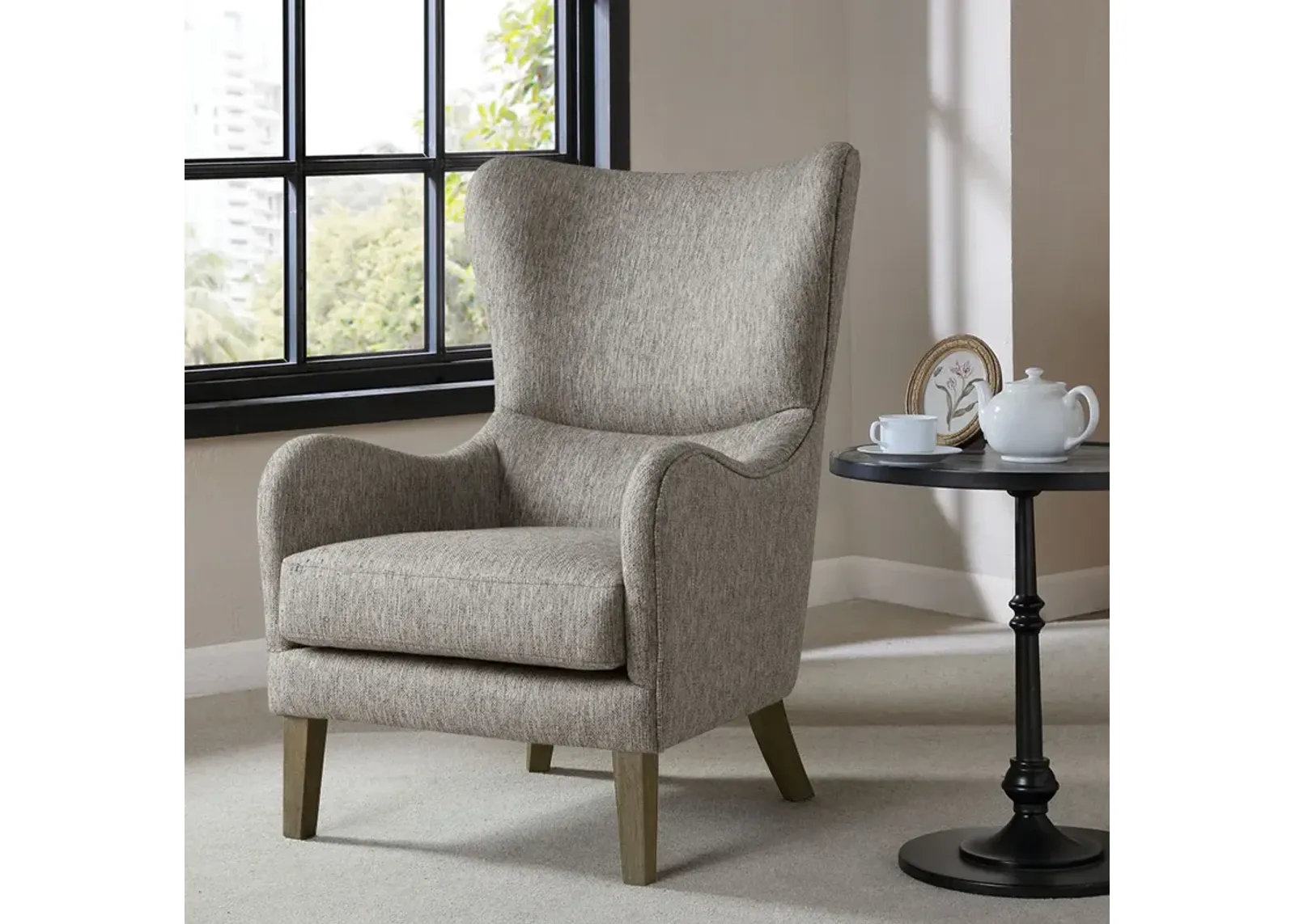 Madison Park Arianna Grey Swoop Wing Chair