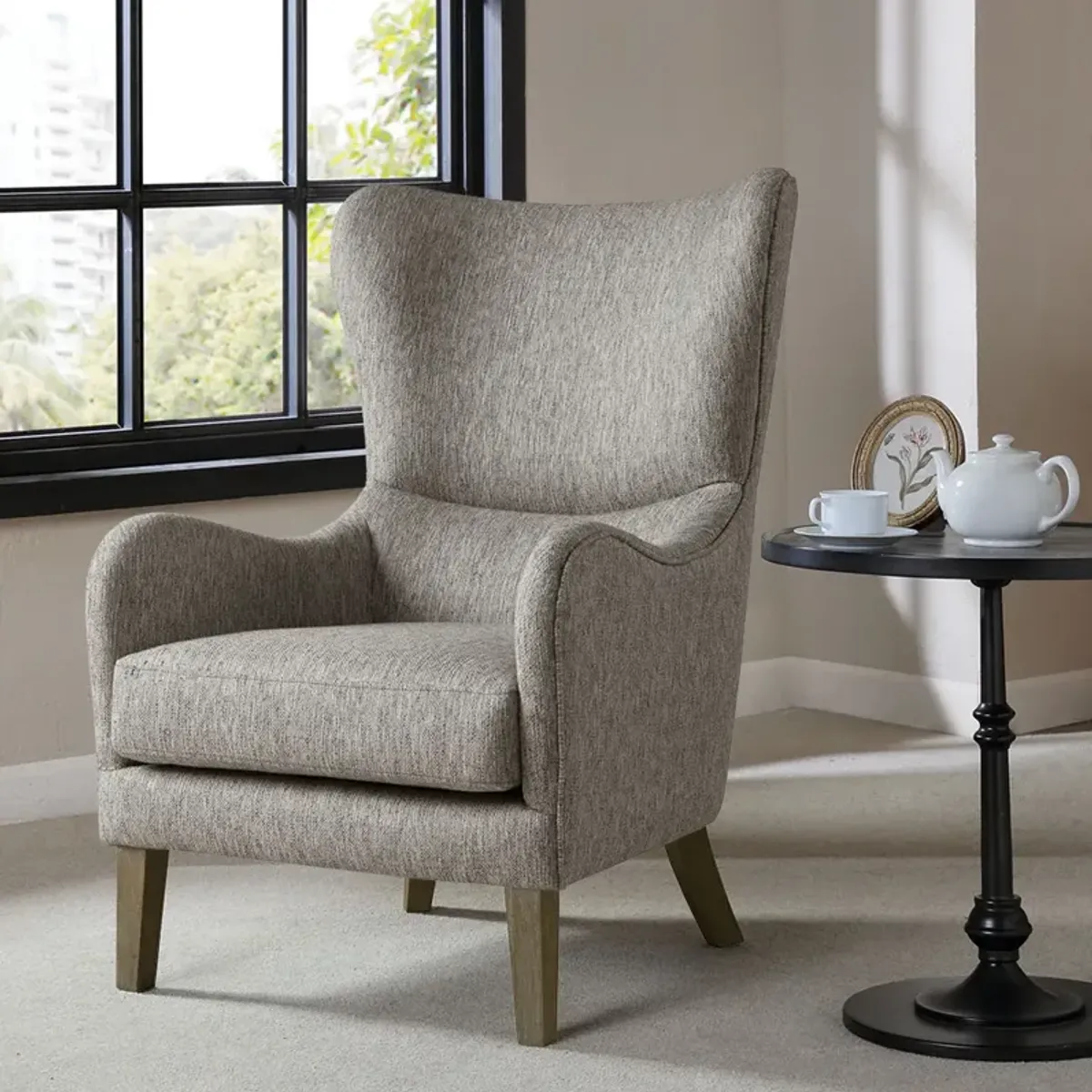 Madison Park Arianna Grey Swoop Wing Chair