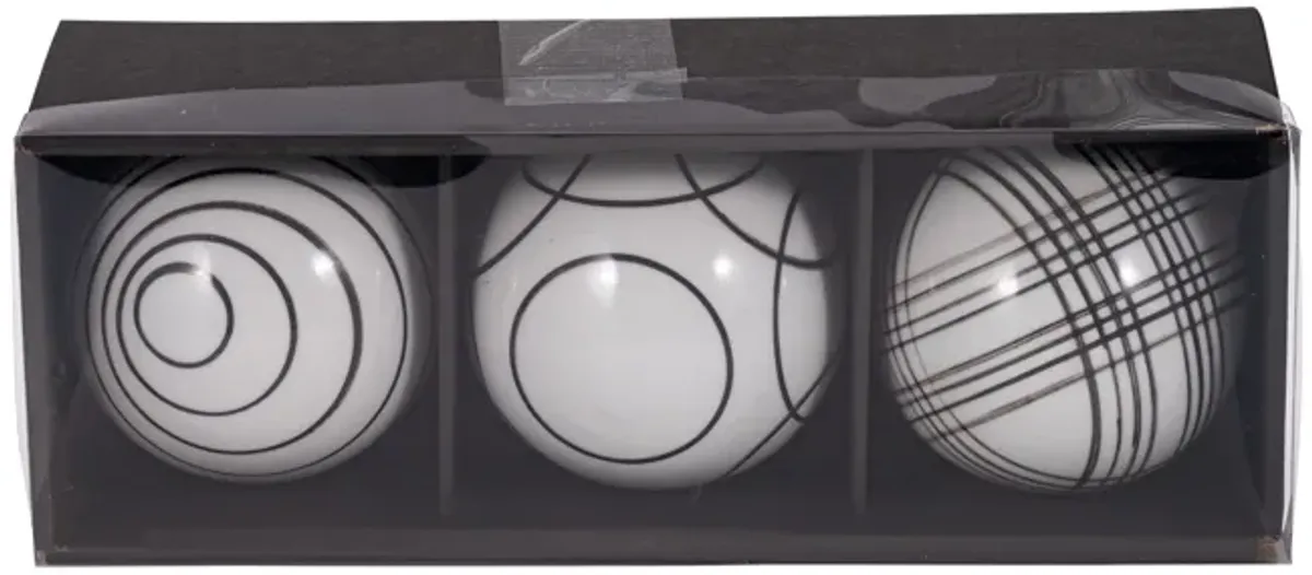 Cer, S/3 4" Assorted Painted Orbs, Black