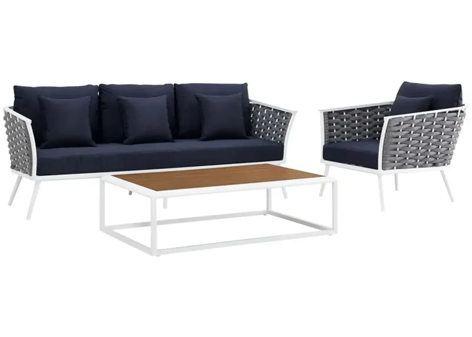 Stance 3 Piece Outdoor Patio Aluminum Sectional Sofa Set