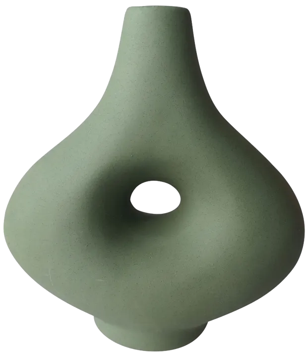 Cer, 7" Short Open Cut-out Nomad Vase, Dark Sage