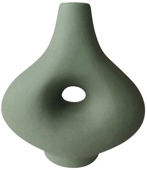 Cer, 7" Short Open Cut-out Nomad Vase, Dark Sage