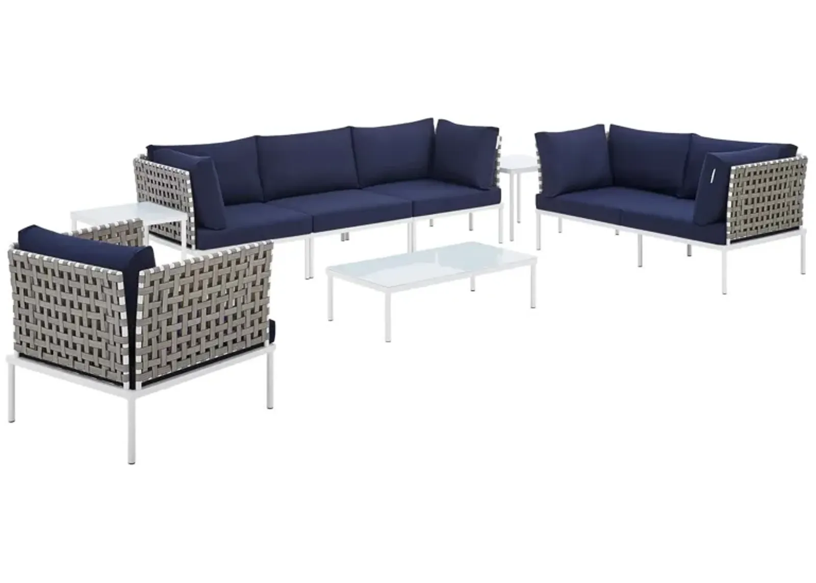 Harmony 8-Piece  Sunbrella® Basket Weave Outdoor Patio Aluminum Seating Set