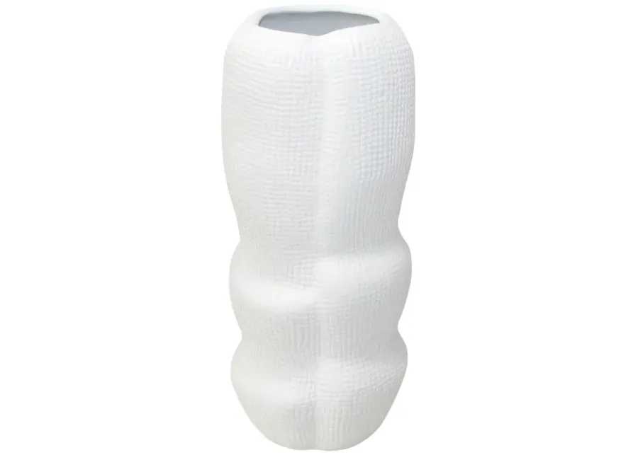 Cer, 12" Waffle Texture Organic Vase, White