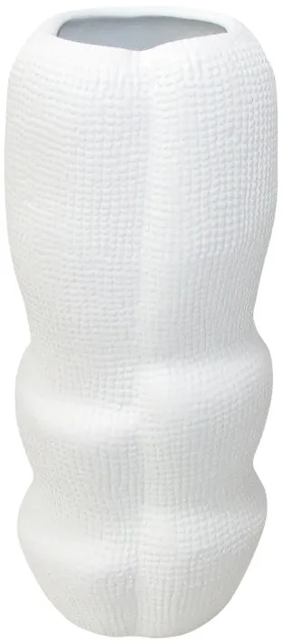 Cer, 12" Waffle Texture Organic Vase, White