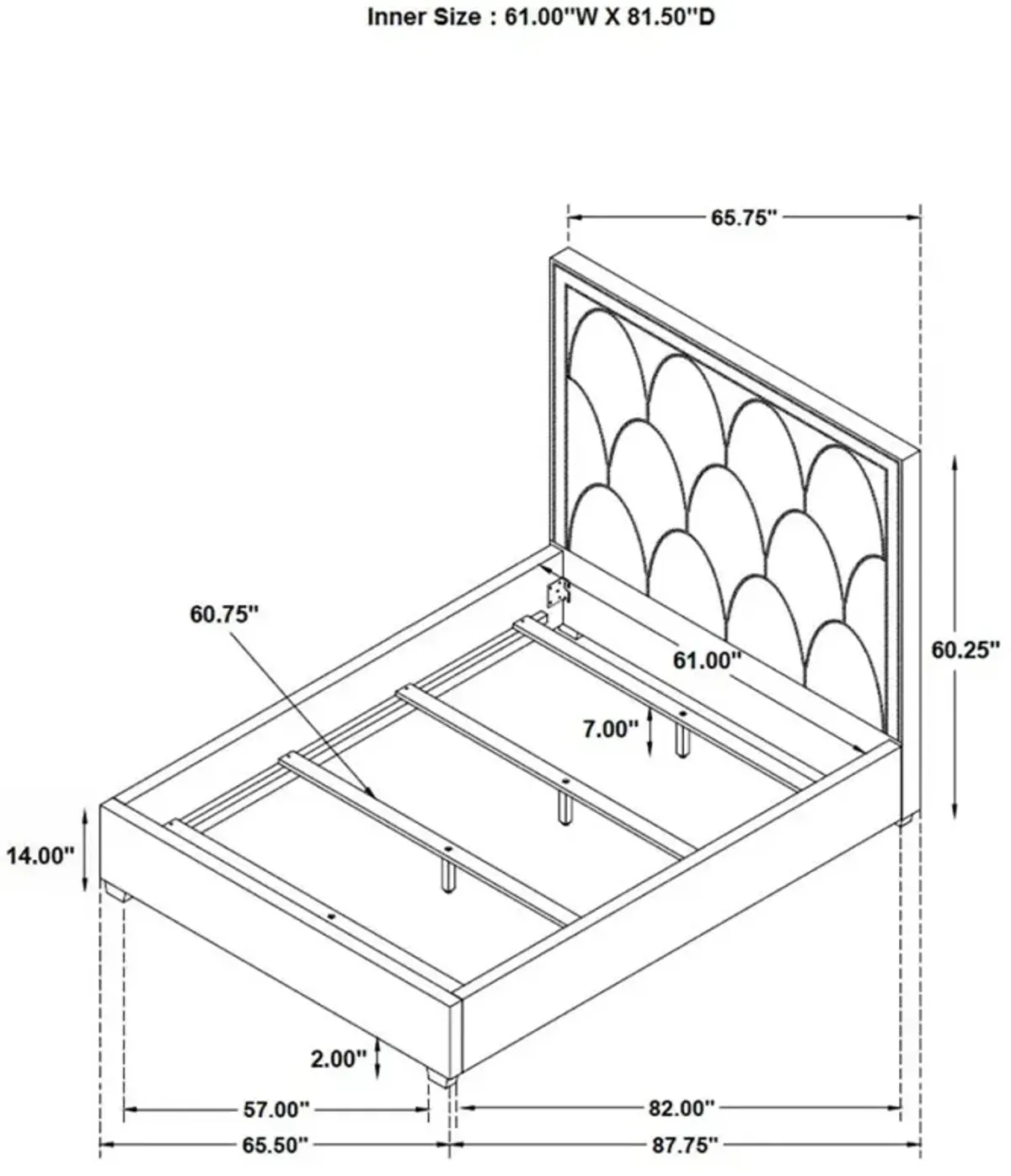 Bowfield Upholstered Bed with Nailhead Trim Charcoal