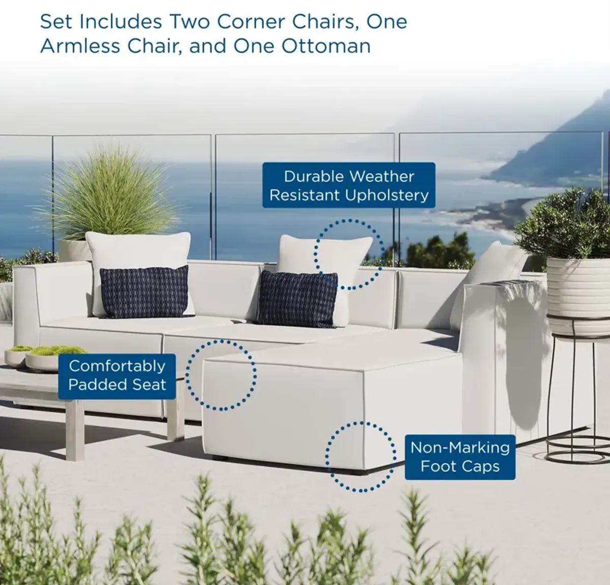 Saybrook Outdoor Patio Upholstered 4-Piece Sectional Sofa