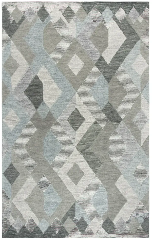Idyllic Dark Gray Geometric Wool 5' x 8' Rectangle Rug