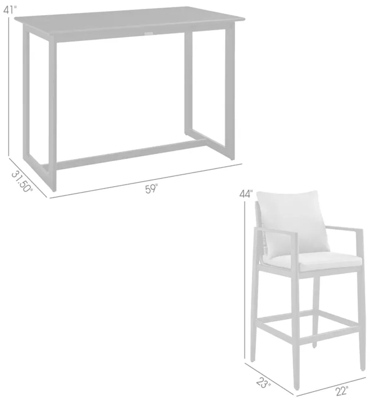 Grand Outdoor Patio 5-Piece Bar Table Set in Aluminum with Gray Cushions