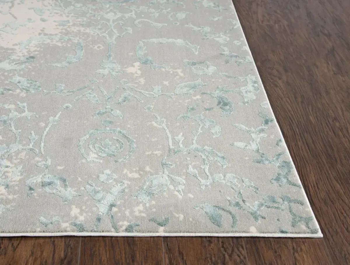 Chelsea Gray/Blue Vine/Scroll Polyester 2'7" x 9'6" Runner Rug