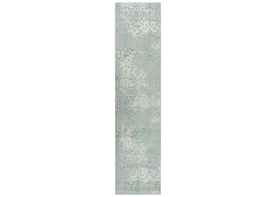 Chelsea Gray/Blue Vine/Scroll Polyester 2'7" x 9'6" Runner Rug