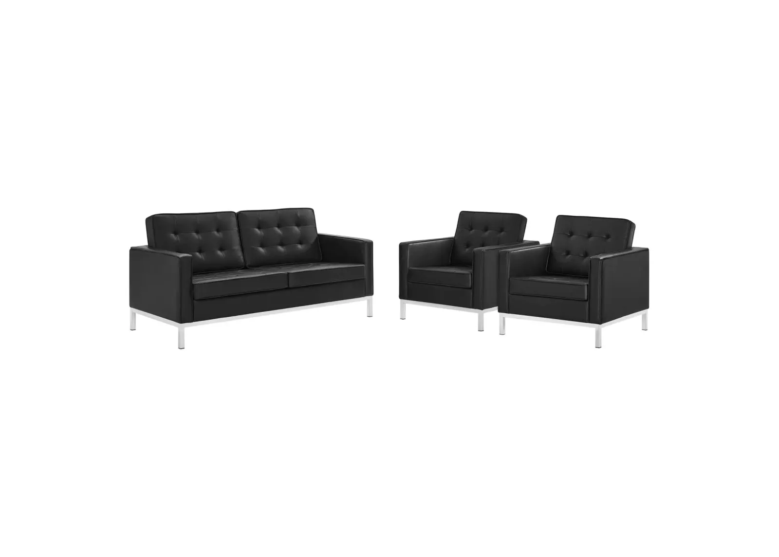 Loft 3 Piece Tufted Upholstered Faux Leather Set