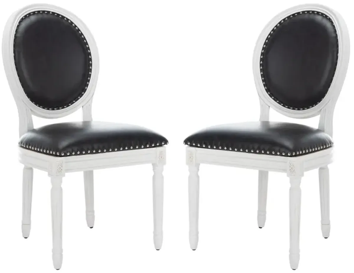 HOLLOWAY 19''H FRENCH BRASSERIE LEATHER OVAL SIDE CHAIR - SILVER NAIL HEADS - Set of 2