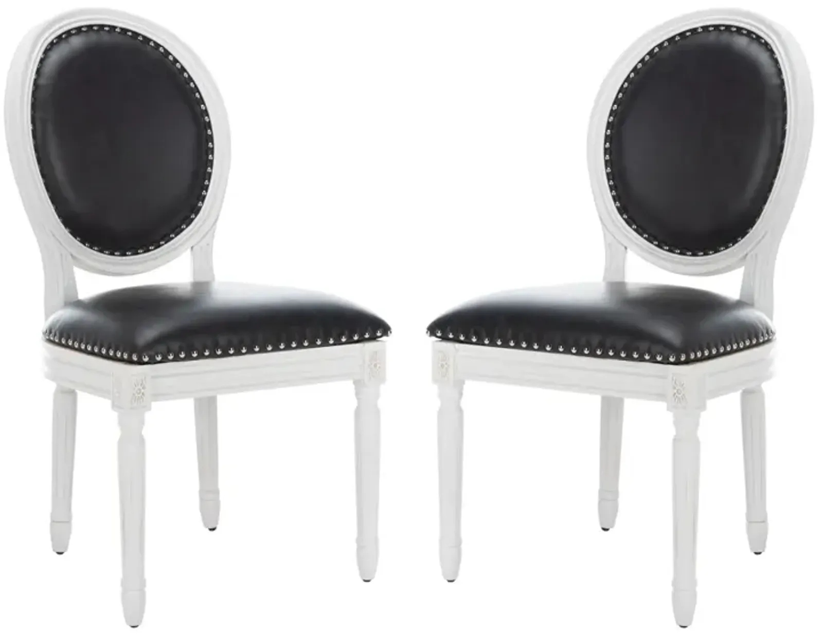 HOLLOWAY 19''H FRENCH BRASSERIE LEATHER OVAL SIDE CHAIR - SILVER NAIL HEADS - Set of 2