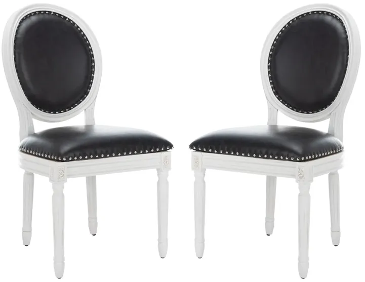 HOLLOWAY 19''H FRENCH BRASSERIE LEATHER OVAL SIDE CHAIR - SILVER NAIL HEADS - Set of 2