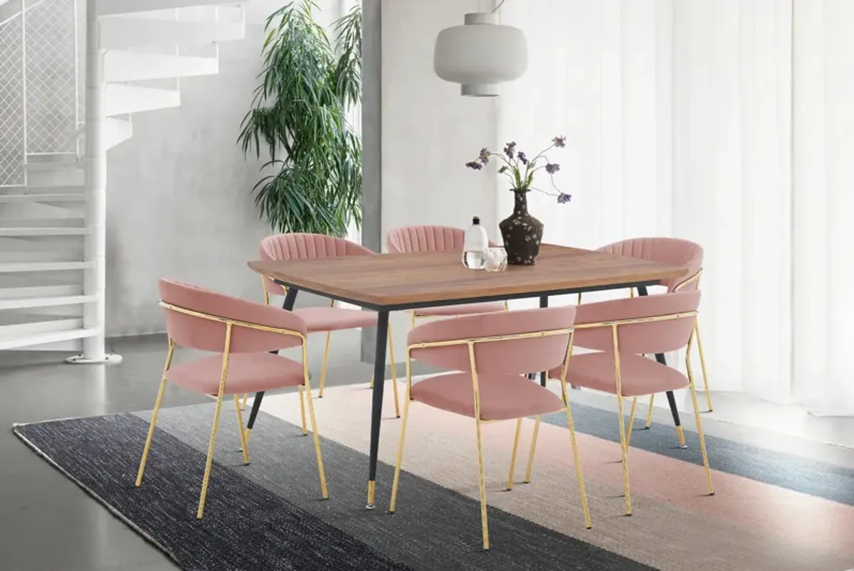 Messina and Nara Pink Velvet 7 Piece Rectangular Dining Set