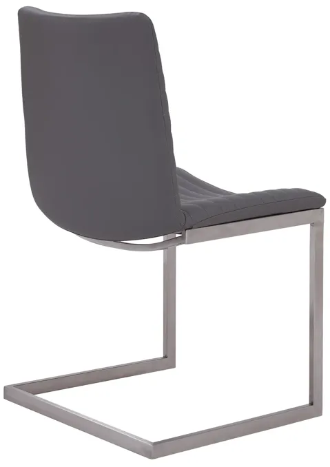 April Contemporary Dining Chair in Brushed Stainless Steel Finish and Gray Faux Leather - Set of 2