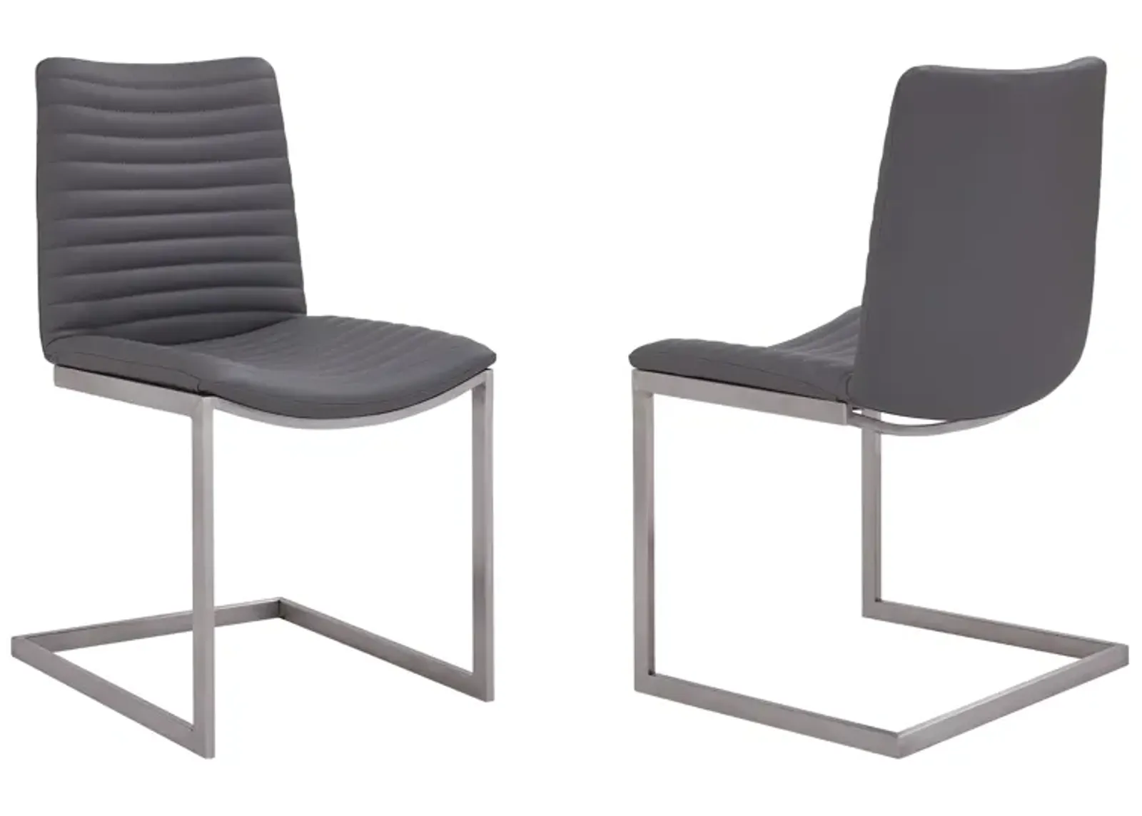 April Contemporary Dining Chair in Brushed Stainless Steel Finish and Gray Faux Leather - Set of 2