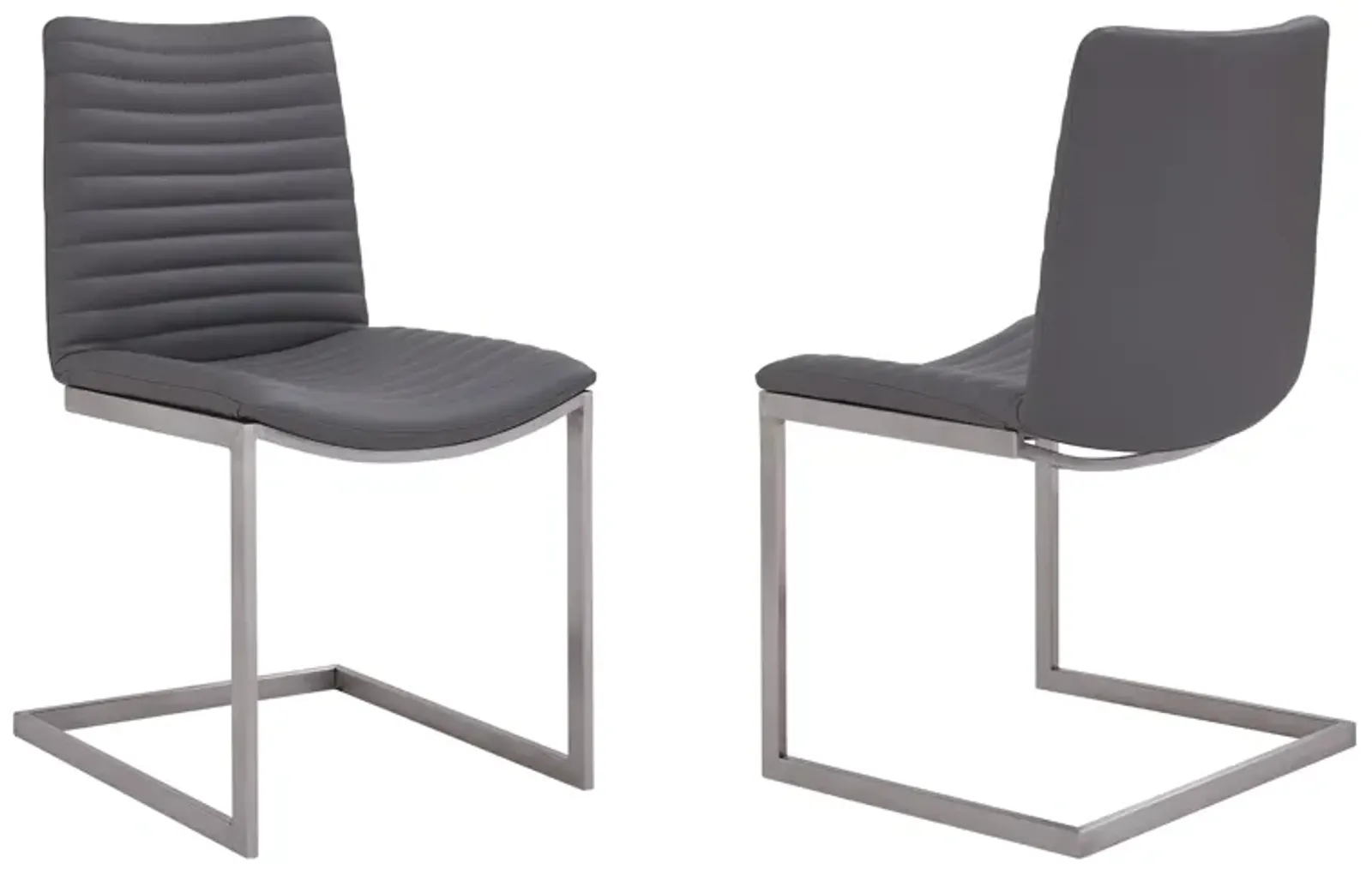 April Contemporary Dining Chair in Brushed Stainless Steel Finish and Gray Faux Leather - Set of 2