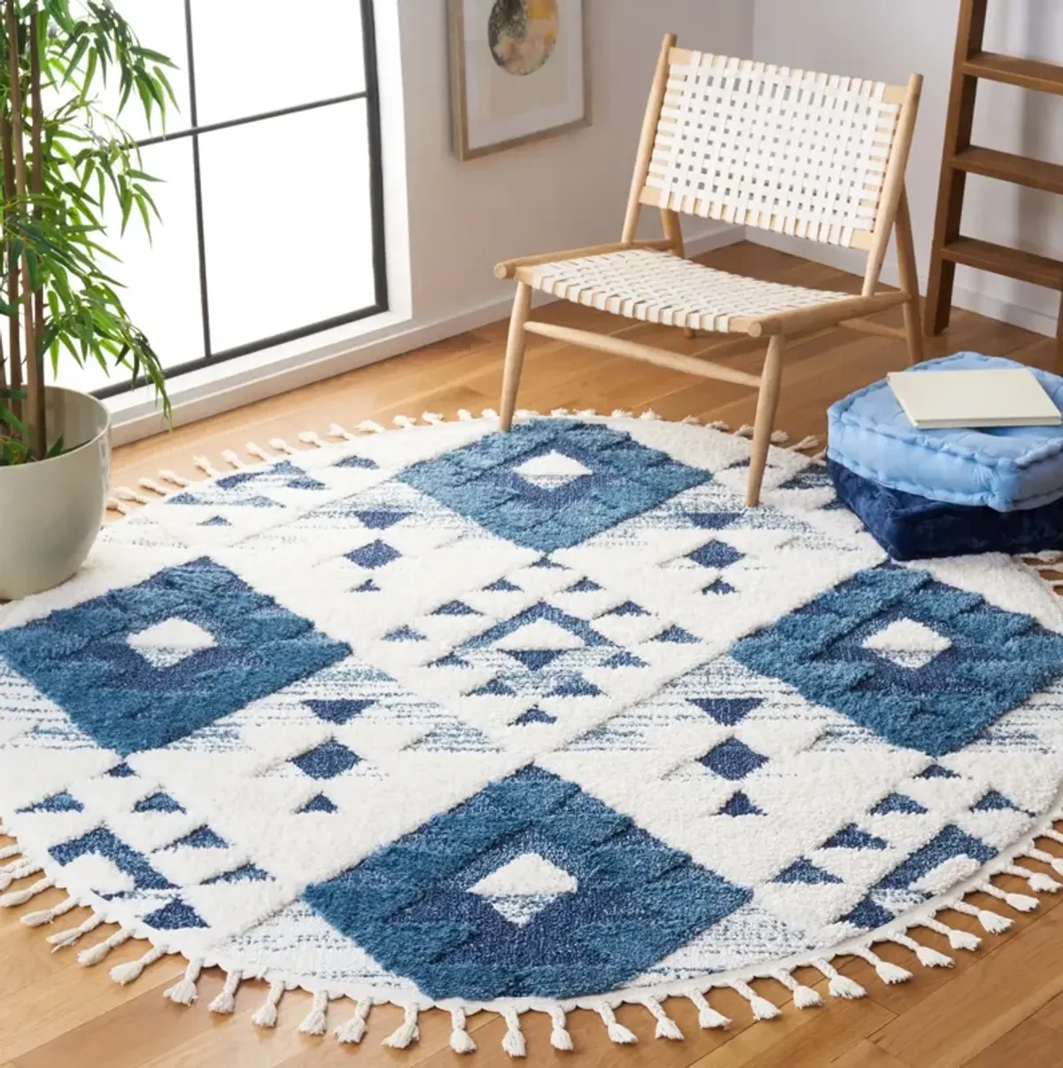 MOROCCAN TASSEL SHAG 688 BLUE  3' x 3' Round Round Rug