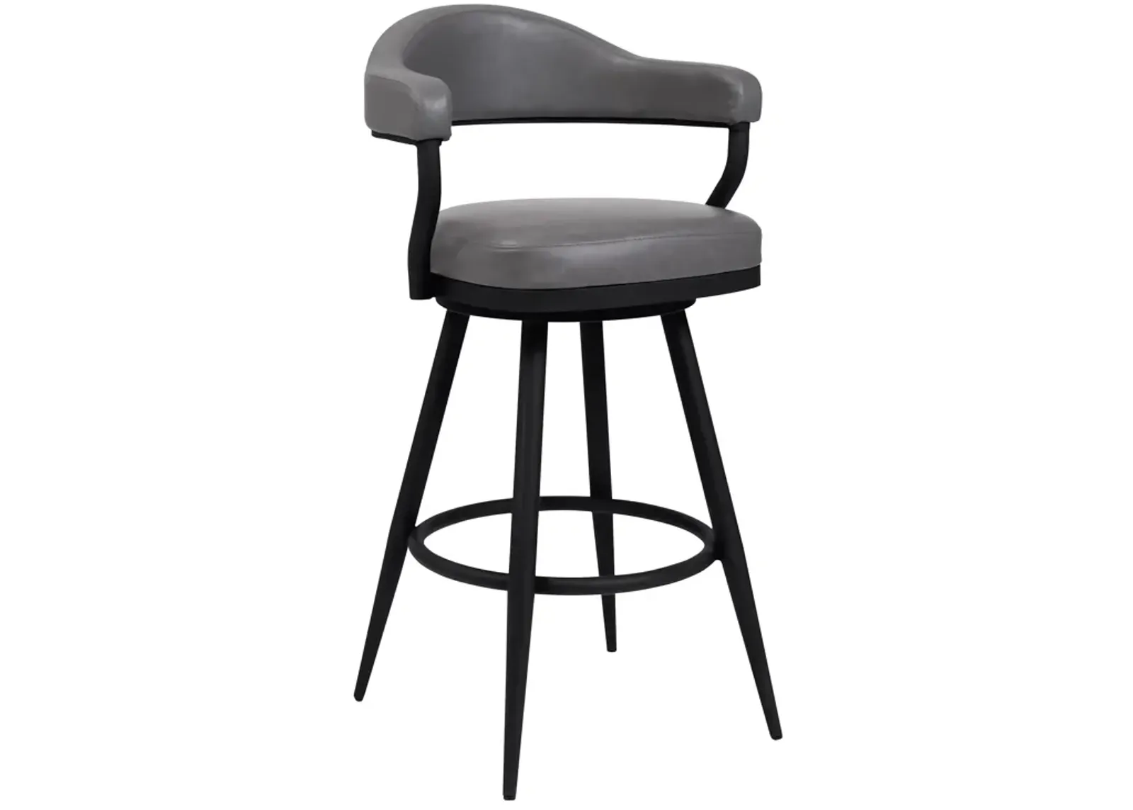 Justin 26" Counter Height Swivel Vintage Grey Faux Leather Bar Stool with Black Metal Legs