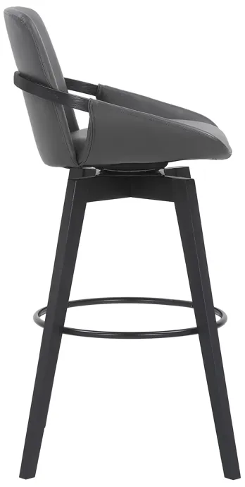 Baylor 30" Gray Faux Leather and Black Wood Swivel Bar Stool