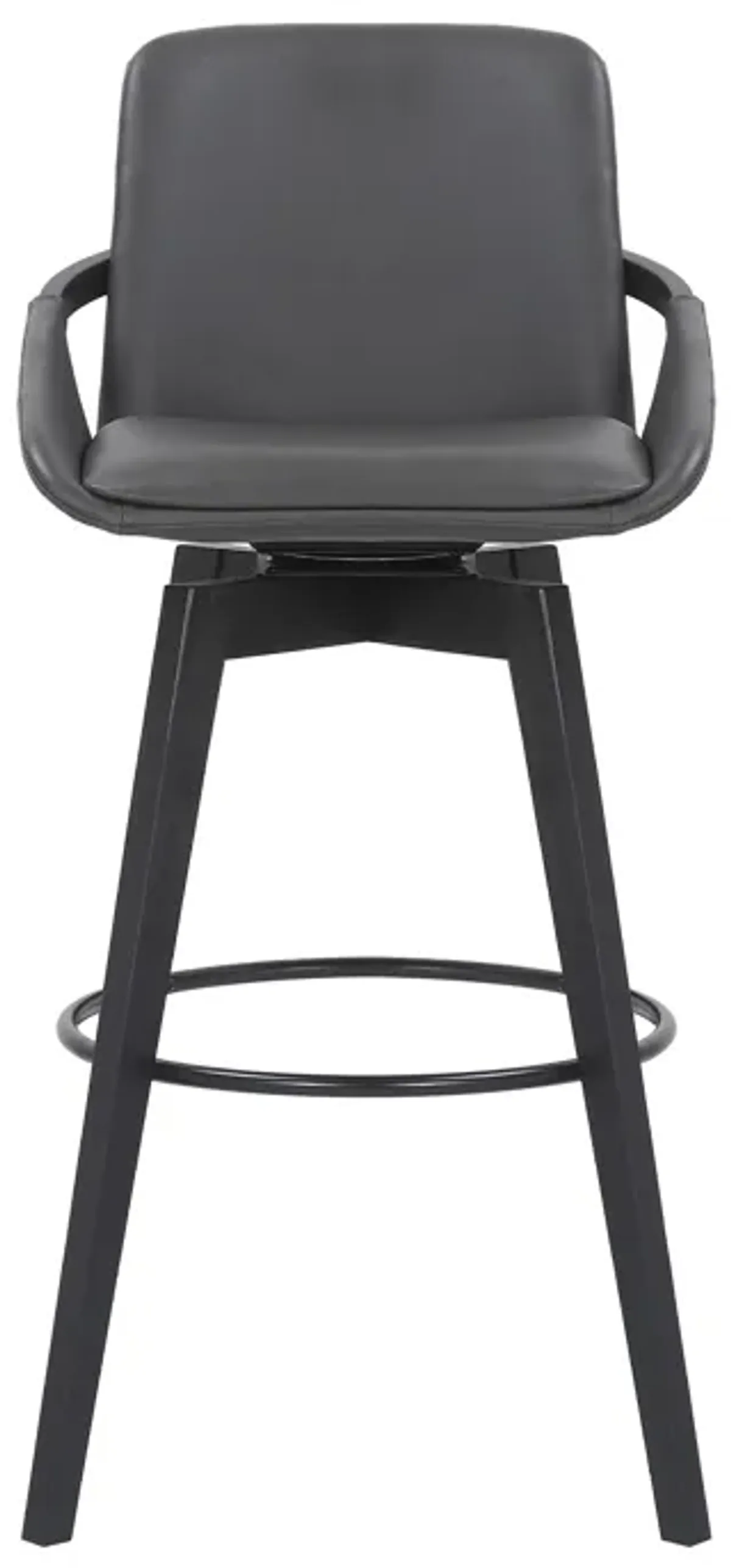 Baylor 30" Gray Faux Leather and Black Wood Swivel Bar Stool