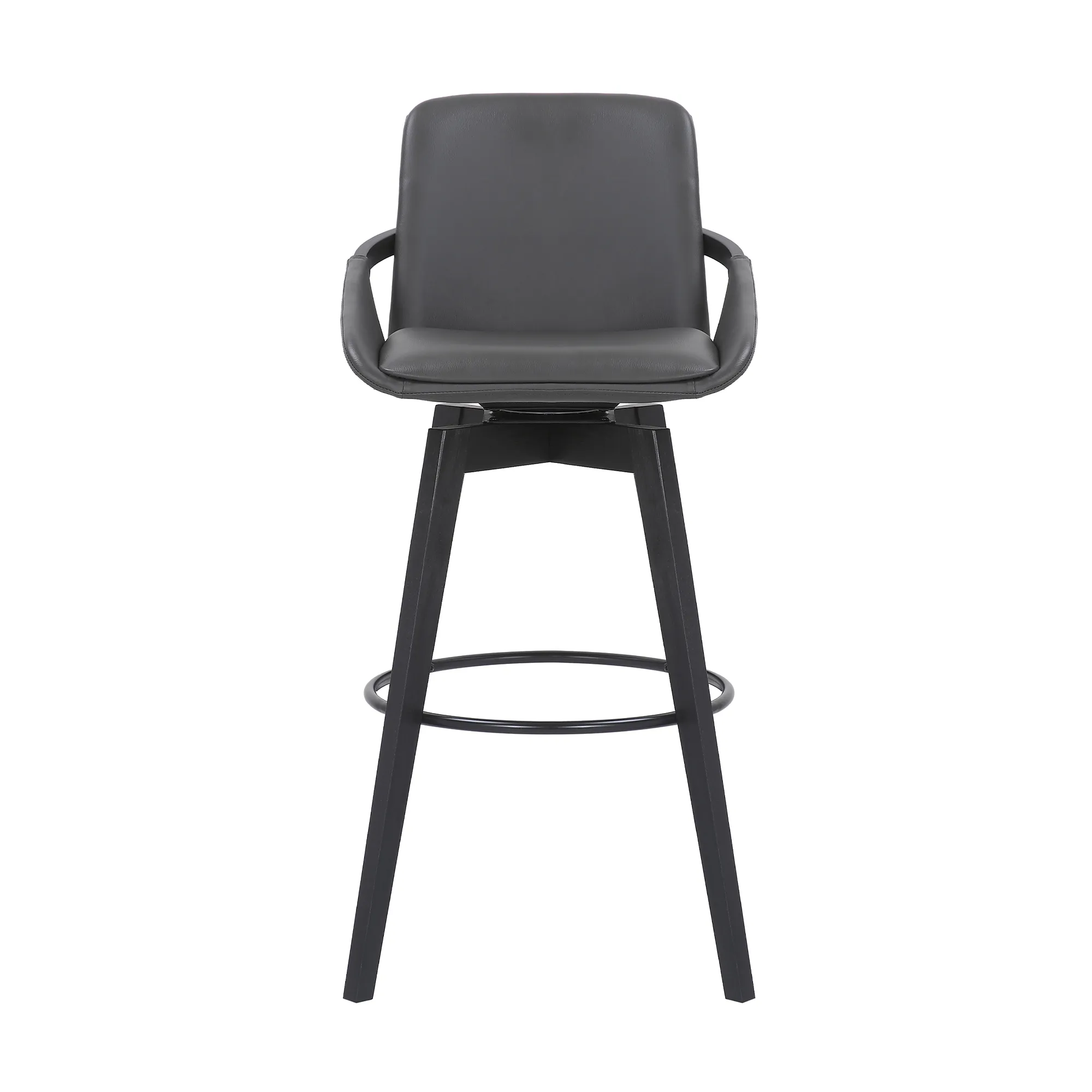 Baylor 30" Gray Faux Leather and Black Wood Swivel Bar Stool