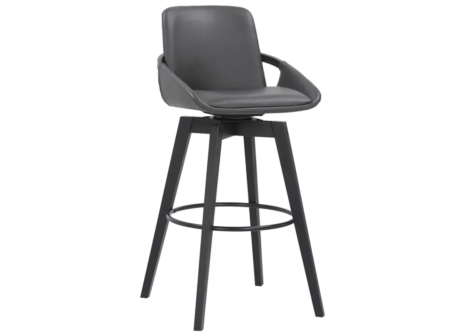 Baylor 30" Gray Faux Leather and Black Wood Swivel Bar Stool