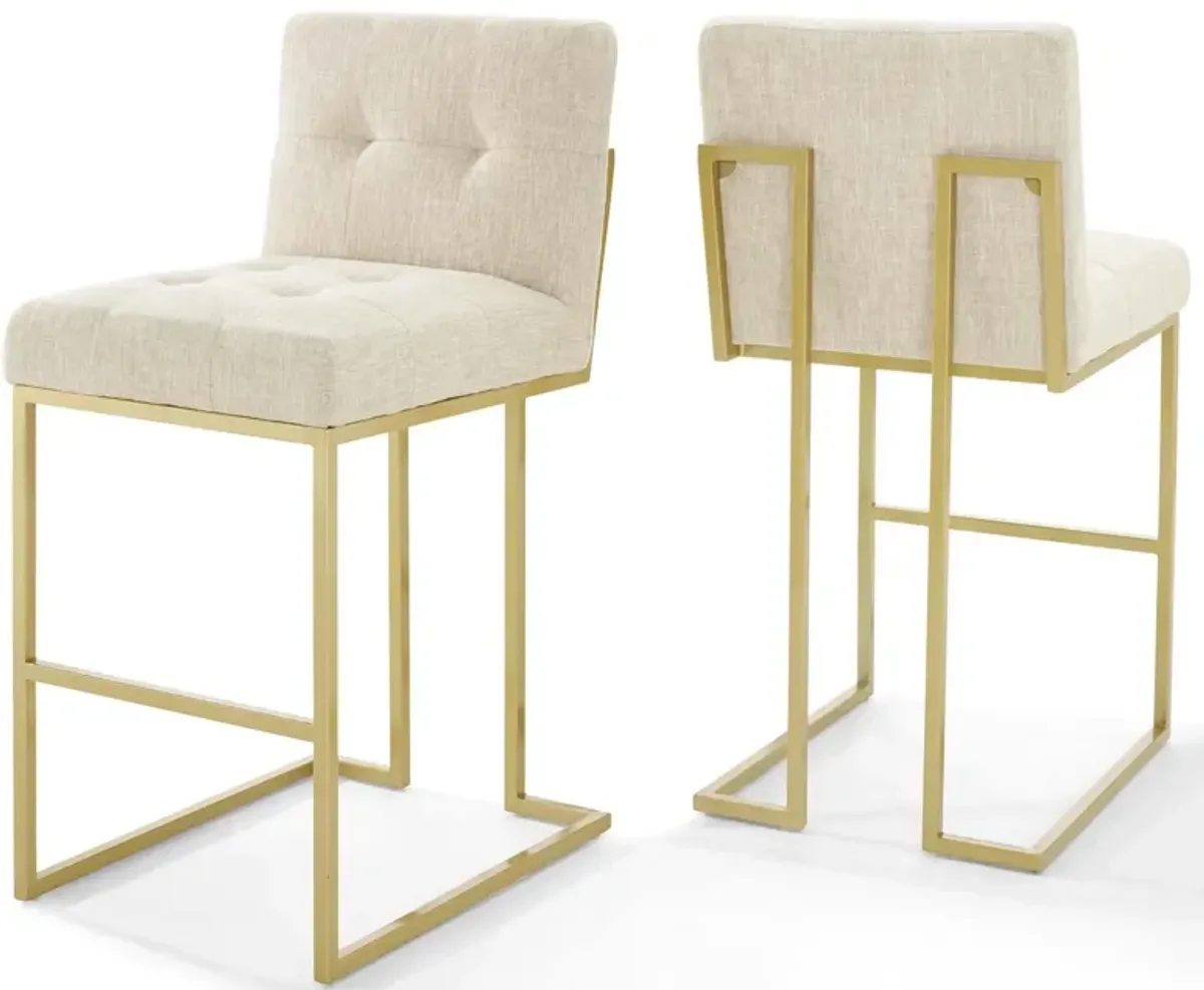 Privy Gold Stainless Steel Performance Velvet Bar Stool Set of 2