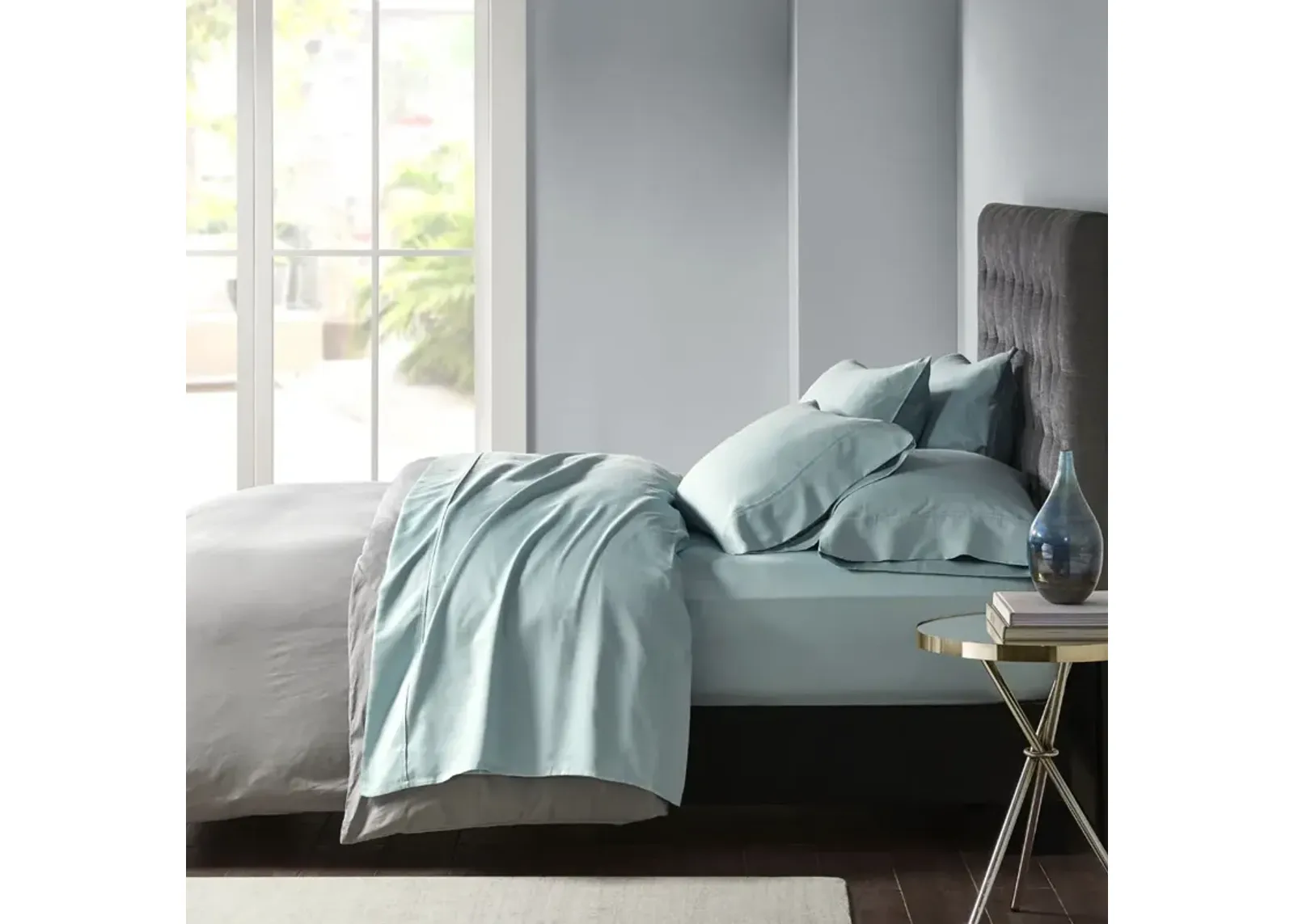 Madison Park 800 Thread Count Aqua Cotton Blend Sateen Sheet Set