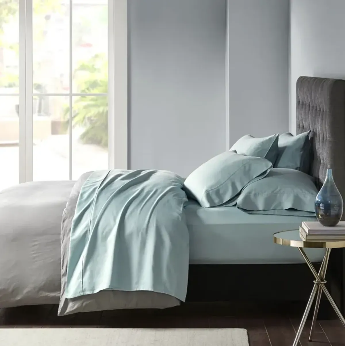 Madison Park 800 Thread Count Aqua Cotton Blend Sateen Sheet Set