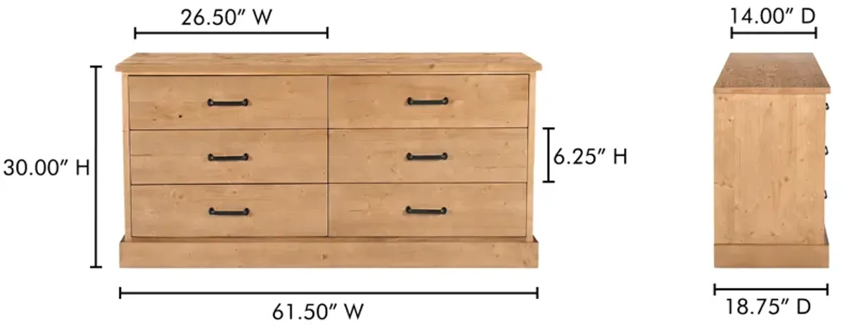 Tade 6 Drawer Dresser Honey Pine