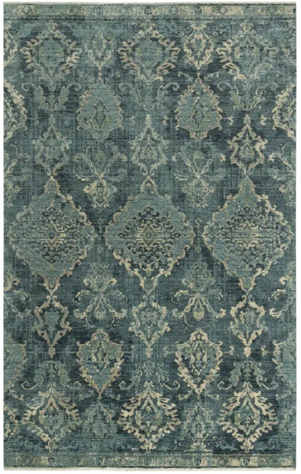 Platinum Blue/Beige Distressed Classical Proprietary Wool 9'x12' Rectangle Rug